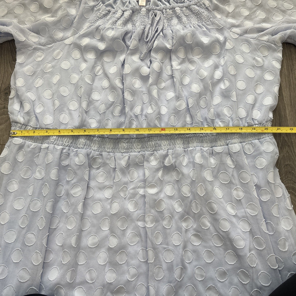Lauren Conrad Dress 2X Polka Dot Sheer Sleeve Baby Blue Lightweight Brunch Dress - Picture 7 of 10